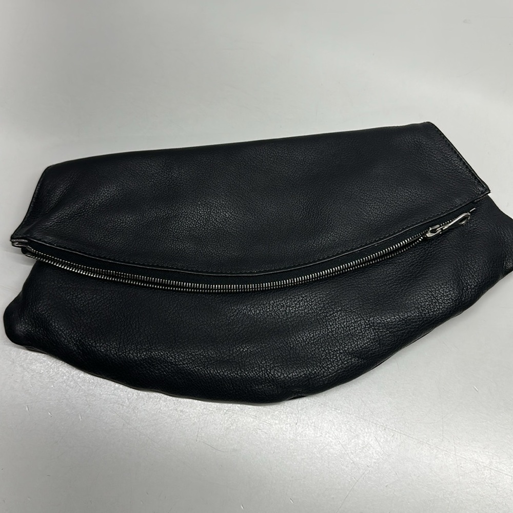 Christopher Kon Clutch Bag Purse Magnetic Flap Folding Leather Black Silver Zip